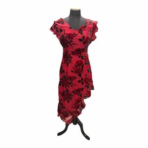 Rachel Pally Red Velvet Burnout Rose Midi Dress Size 8 Romantic Floral